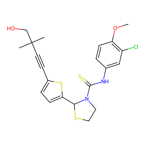 3-Thiazolidinecarbothioamide, N-(3-chloro-4-methoxyphenyl)-2-[5-(4-hydroxy-3,3-dimethyl-1-butynyl)-2-thienyl]- (9CI) structure