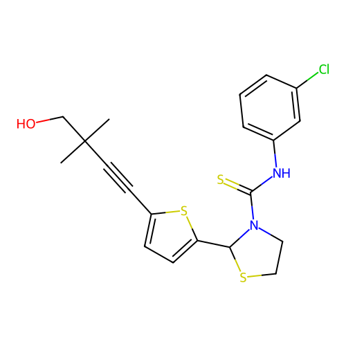 3-Thiazolidinecarbothioamide, N-(3-chlorophenyl)-2-[5-(4-hydroxy-3,3-dimethyl-1-butynyl)-2-thienyl]- (9CI) structure