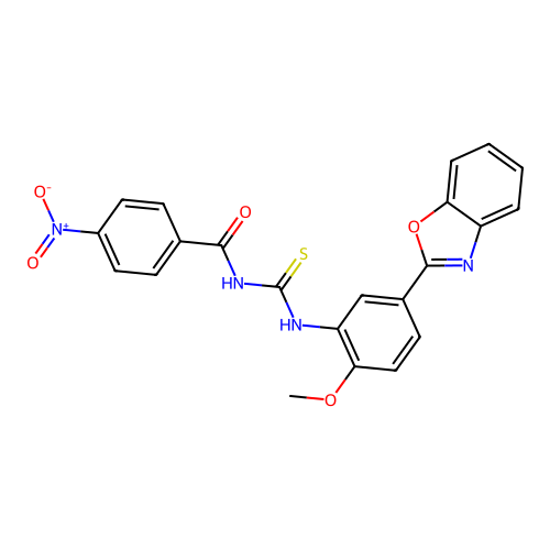 N-{[5-(1,3-benzoxazol-2-yl)-2-methoxyphenyl]carbamothioyl}-4-nitrobenzamide structure