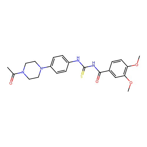 N-((4-(4-acetylpiperazin-1-yl)phenyl)carbamothioyl)-3,4-dimethoxybenzamide structure