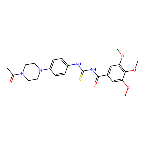 N-((4-(4-acetylpiperazin-1-yl)phenyl)carbamothioyl)-3,4,5-trimethoxybenzamide structure
