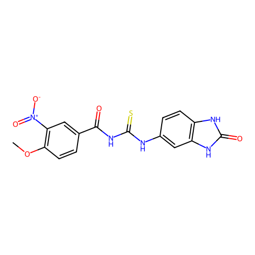 4-methoxy-3-nitro-N-((2-oxo-2,3-dihydro-1H-benzo[d]imidazol-5-yl)carbamothioyl)benzamide structure