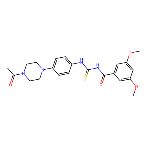 N-((4-(4-acetylpiperazin-1-yl)phenyl)carbamothioyl)-3,5-dimethoxybenzamide structure