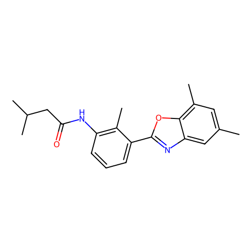 N-[3-(5,7-dimethyl-1,3-benzoxazol-2-yl)-2-methylphenyl]-3-methylbutanamide structure