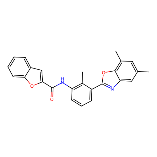 N-[3-(5,7-dimethyl-1,3-benzoxazol-2-yl)-2-methylphenyl]-1-benzofuran-2-carboxamide structure