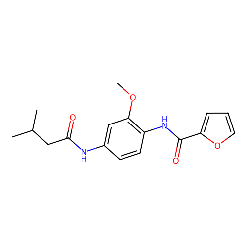 N-[4-(2-furylcarbonylamino)-3-methoxyphenyl]-3-methylbutanamide structure