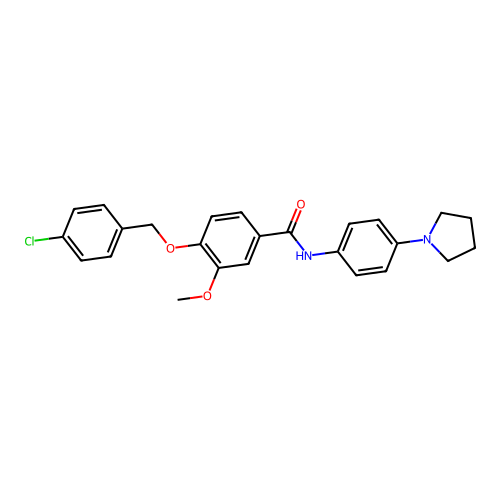 4-((4-chlorobenzyl)oxy)-3-methoxy-N-(4-(pyrrolidin-1-yl)phenyl)benzamide structure
