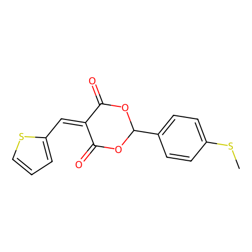 2-[4-(Methylsulfanyl)phenyl]-5-(thiophen-2-ylmethylidene)-1,3-dioxane-4,6-dione structure