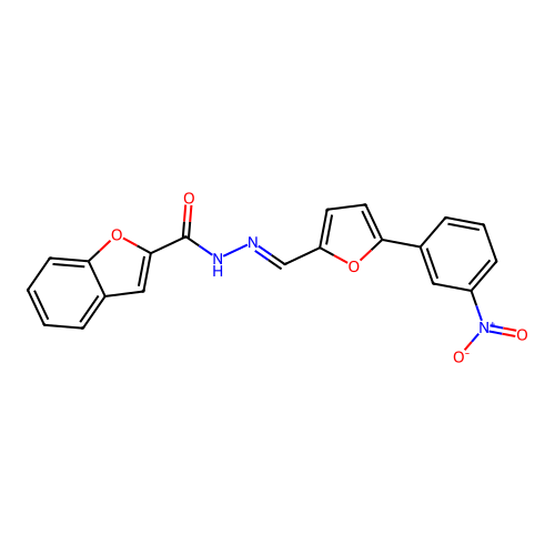 N-[[5-(3-nitrophenyl)furan-2-yl]methylideneamino]-1-benzofuran-2-carboxamide structure