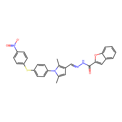 2-benzofurancarboxylic acid,[[2,5-dimethyl-1-[4-[(4-nitrophenyl)thio]phenyl]-1h-pyrrol-3-yl]methylene]hydrazide structure