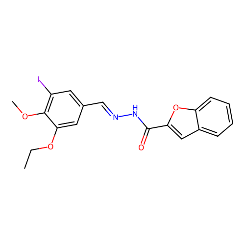 N-[(3-ethoxy-5-iodo-4-methoxyphenyl)methylideneamino]-1-benzofuran-2-carboxamide structure