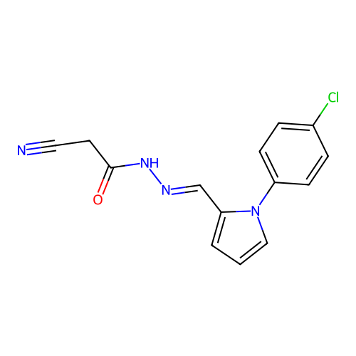 N-[[1-(4-chlorophenyl)pyrrol-2-yl]methylideneamino]-2-cyanoacetamide structure