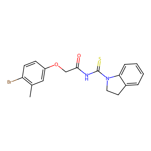 2-(4-bromo-3-methylphenoxy)-N-(2,3-dihydro-1H-indol-1-ylcarbonothioyl)acetamide structure