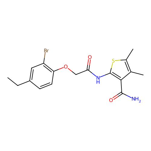 2-{[(2-Bromo-4-ethylphenoxy)acetyl]amino}-4,5-dimethyl-3-thiophenecarboxamide structure