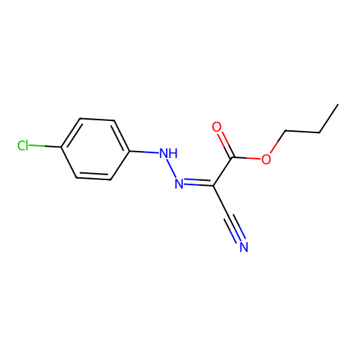 Acetic acid, ((4-chlorophenyl)hydrazono)cyano-, propyl ester structure