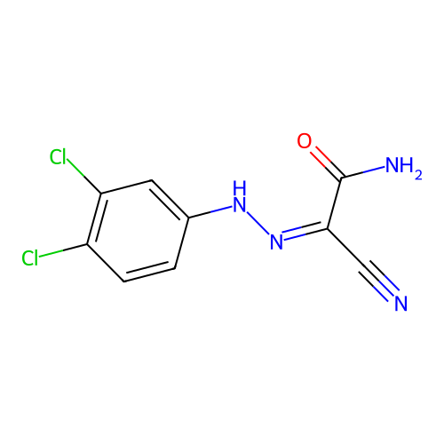 2-amino-N-(3,4-dichloroanilino)-2-oxoethanimidoyl cyanide structure
