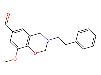 2H-1,3-Benzoxazine-6-carboxaldehyde, 3,4-dihydro-8-methoxy-3-(2-phenylethyl)- structure