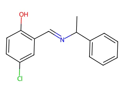 4-chloro-2-{(E)-[(1-phenylethyl)imino]methyl}phenol structure