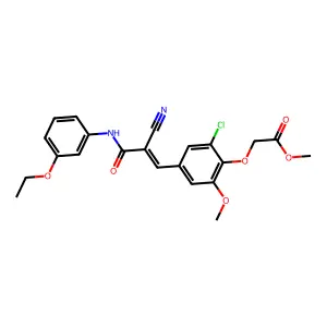 methyl (2-chloro-4-{(1Z)-2-cyano-3-[(3-ethoxyphenyl)amino]-3-oxoprop-1-en-1-yl}-6-methoxyphenoxy)acetate structure