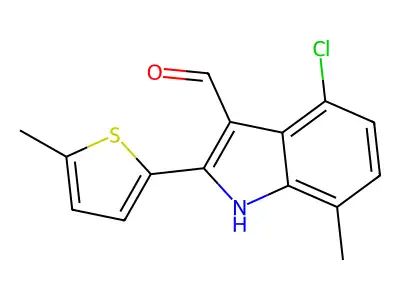 4-chloro-7-methyl-2-(5-methylthiophen-2-yl)-1H-indole-3-carbaldehyde structure