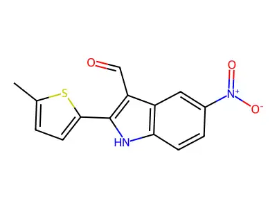 2-(5-methylthiophen-2-yl)-5-nitro-1H-indole-3-carbaldehyde structure