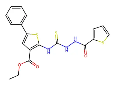 ethyl 5-phenyl-2-(2-(thiophene-2-carbonyl)hydrazinecarbothioamido)thiophene-3-carboxylate structure