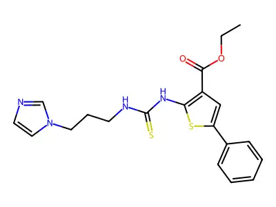 ethyl 2-({[(3-imidazolylpropyl)amino]thioxomethyl}amino)-5-phenylthiophene-3-c arboxylate structure