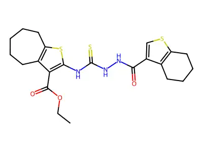 ethyl 2-({[(4,5,6,7-tetrahydrobenzo[b]thiophen-3-ylcarbonylamino)amino]thioxom ethyl}amino)-4,5,6,7,8-pentahydrocyclohepta[2,1-b]thiophene-3-carboxylate structure
