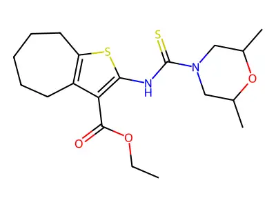 ethyl 2-{[(2,6-dimethylmorpholin-4-yl)carbonothioyl]amino}-5,6,7,8-tetrahydro-4H-cyclohepta[b]thiophene-3-carboxylate structure