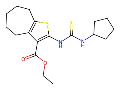 Ethyl 9-(cyclopentylthiocarbamoylamino)-8-thiabicyclo[5.3.0]deca-9,11-diene-10-carboxylate structure