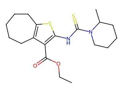 ethyl 2-{[(2-methylpiperidin-1-yl)carbonothioyl]amino}-5,6,7,8-tetrahydro-4H-cyclohepta[b]thiophene-3-carboxylate structure