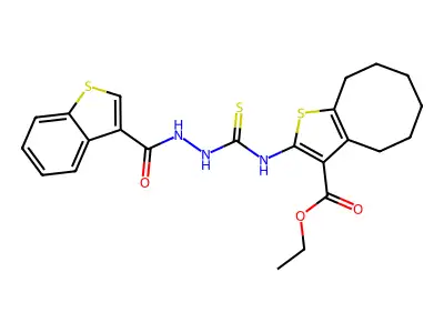 Cycloocta[b]thiophene-3-carboxylic acid, 2-[[[2-(benzo[b]thien-3-ylcarbonyl)hydrazino]thioxomethyl]amino]-4,5,6,7,8,9-hexahydro-, ethyl ester (9CI) structure