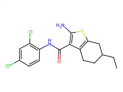 2-amino-N-(2,4-dichlorophenyl)-6-ethyl-4,5,6,7-tetrahydro-1-benzothiophene-3-carboxamide structure