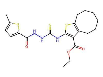Ethyl 4,5,6,7,8,9-hexahydro-2-[[[2-[(5-methyl-2-thienyl)carbonyl]hydrazinyl]thioxomethyl]amino]cycloocta[b]thiophene-3-carboxylate structure