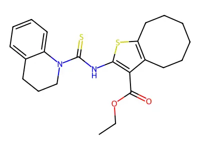 ethyl 2-(1,2,3,4-tetrahydroquinoline-1-carbothioamido)-4,5,6,7,8,9-hexahydrocycloocta[b]thiophene-3-carboxylate structure