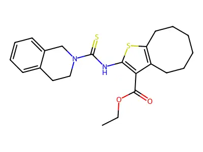 ethyl 2-(1,2,3,4-tetrahydroisoquinoline-2-carbothioamido)-4,5,6,7,8,9-hexahydrocycloocta[b]thiophene-3-carboxylate structure