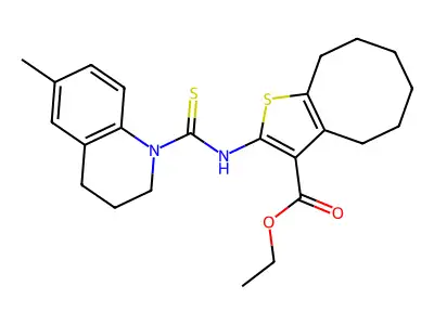 ethyl 2-(6-methyl-1,2,3,4-tetrahydroquinoline-1-carbothioamido)-4,5,6,7,8,9-hexahydrocycloocta[b]thiophene-3-carboxylate structure