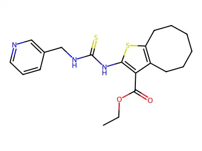 ethyl 2-({[(3-pyridylmethyl)amino]thioxomethyl}amino)-4,5,6,7,8,9-hexahydrocyc loocta[2,1-b]thiophene-3-carboxylate structure