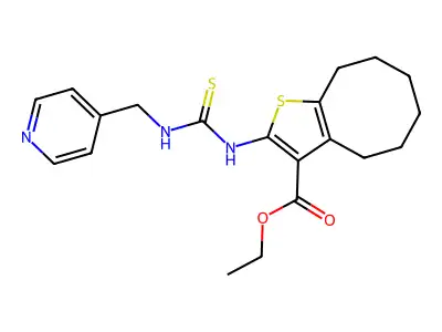 ethyl 2-({[(4-pyridylmethyl)amino]thioxomethyl}amino)-4,5,6,7,8,9-hexahydrocyc loocta[2,1-b]thiophene-3-carboxylate structure