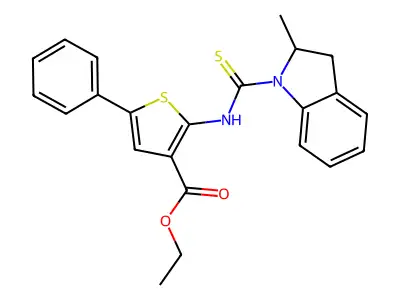 ethyl 2-(2-methylindoline-1-carbothioamido)-5-phenylthiophene-3-carboxylate structure