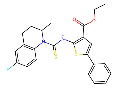 ethyl 2-{[(6-fluoro-2-methyl-3,4-dihydroquinolin-1(2H)-yl)carbonothioyl]amino}-5-phenylthiophene-3-carboxylate structure