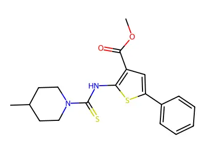 methyl 2-(4-methylpiperidine-1-carbothioamido)-5-phenylthiophene-3-carboxylate structure