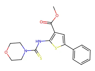 Methyl 2-[(morpholin-4-ylcarbonothioyl)amino]-5-phenylthiophene-3-carboxylate structure