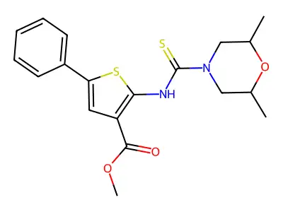 methyl 2-{[(2,6-dimethylmorpholin-4-yl)carbonothioyl]amino}-5-phenylthiophene-3-carboxylate structure