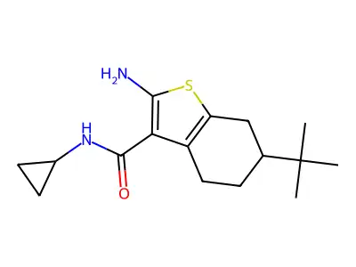 2-amino-6-tert-butyl-N-cyclopropyl-4,5,6,7-tetrahydro-1-benzothiophene-3-carboxamide structure
