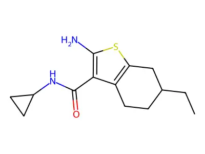 2-amino-N-cyclopropyl-6-ethyl-4,5,6,7-tetrahydro-1-benzothiophene-3-carboxamide structure