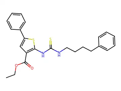 Ethyl 5-phenyl-2-{[(4-phenylbutyl)carbamothioyl]amino}thiophene-3-carboxylate structure