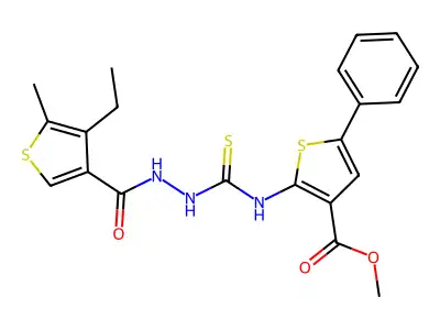 methyl 2-(2-(4-ethyl-5-methylthiophene-3-carbonyl)hydrazinecarbothioamido)-5-phenylthiophene-3-carboxylate structure