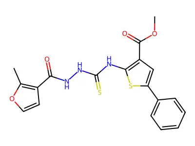 methyl 2-(2-(2-methylfuran-3-carbonyl)hydrazinecarbothioamido)-5-phenylthiophene-3-carboxylate structure