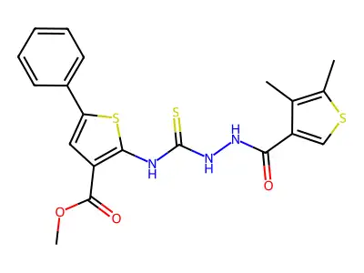 methyl 2-(2-(4,5-dimethylthiophene-3-carbonyl)hydrazinecarbothioamido)-5-phenylthiophene-3-carboxylate structure